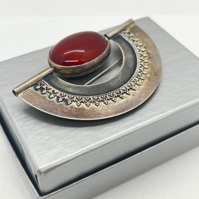 LOT 130: Spectacular 925 Carnelian and Hematite Reversible Brooch/Pin