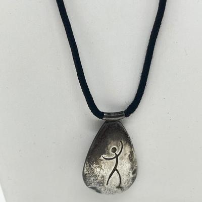 LOT 132: 925 Crawling Humans Sculptural Pierced Earrings and Sterling Pendant on 22" Cord In Unique Box