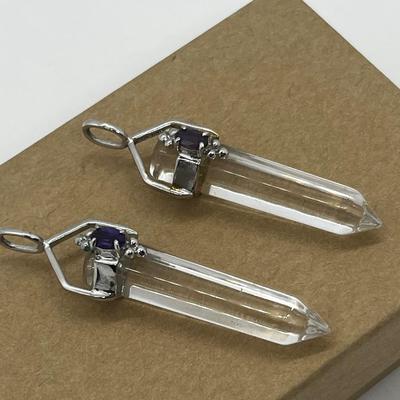 LOT 135: Two Amethyst and Quartz Crystal 925 Pendants