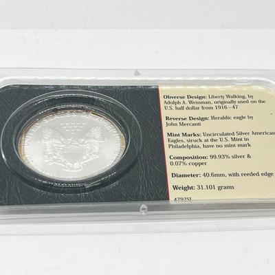 LOT 139: 2001 American Eagle Silver Dollar Coin - .999 Fine Silver - 31.101 grams