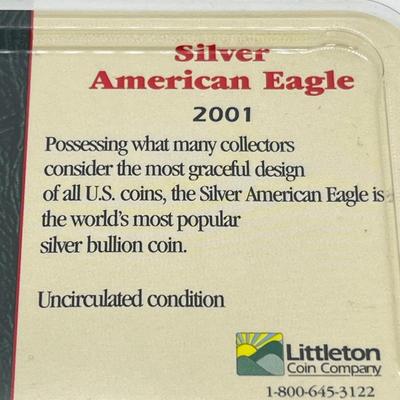 LOT 139: 2001 American Eagle Silver Dollar Coin - .999 Fine Silver - 31.101 grams