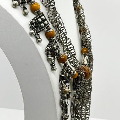 LOT 141: Vintage Yemini Tribal Necklace, Silvertone Twisted Necklace, Cloisonne and Glass Bangles and More!