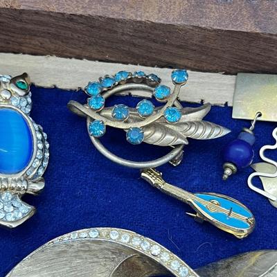 LOT 145: Artisan Brooch/Pin Collection With Unique Carved Wooden Box