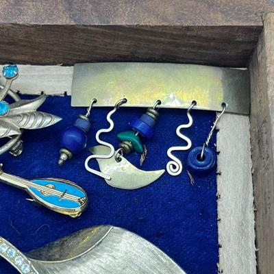 LOT 145: Artisan Brooch/Pin Collection With Unique Carved Wooden Box