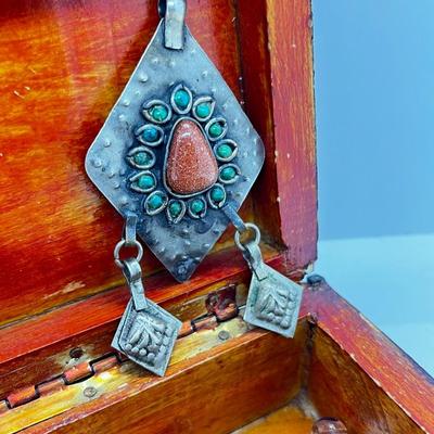 LOT 146: Three Art Glass Pendants, Tiny Jade Pendant, Branch Coral Pendant, Cinnabar Round Pendant and More!
