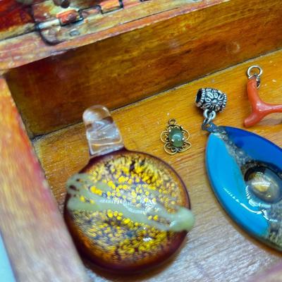 LOT 146: Three Art Glass Pendants, Tiny Jade Pendant, Branch Coral Pendant, Cinnabar Round Pendant and More!