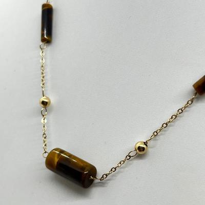 LOT 152: 14K Yellow Gold and Tiger's Eye 14.5" Necklace - 4.3 GTW
