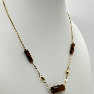 LOT 152: 14K Yellow Gold and Tiger's Eye 14.5" Necklace - 4.3 GTW