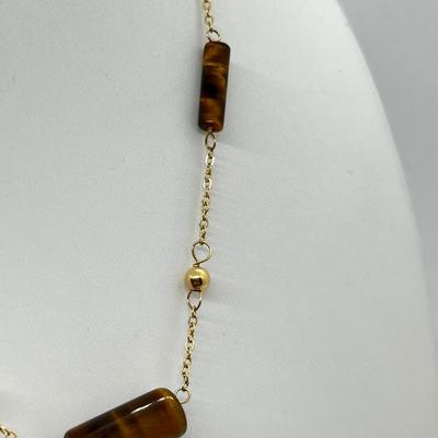 LOT 152: 14K Yellow Gold and Tiger's Eye 14.5" Necklace - 4.3 GTW