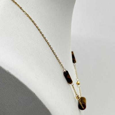 LOT 152: 14K Yellow Gold and Tiger's Eye 14.5" Necklace - 4.3 GTW