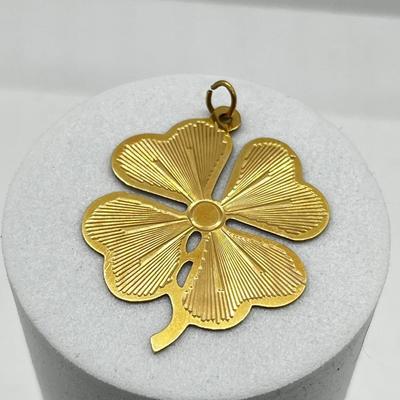 LOT 156: Lucky You! 14K Gold (Acid Tested) Lucky Four-Leaf Clover Pendant - 4 Grams