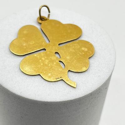 LOT 156: Lucky You! 14K Gold (Acid Tested) Lucky Four-Leaf Clover Pendant - 4 Grams