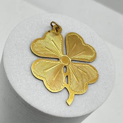 LOT 156: Lucky You! 14K Gold (Acid Tested) Lucky Four-Leaf Clover Pendant - 4 Grams