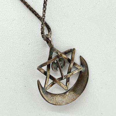 LOT 157: Sterling Silver Star of David Coexist Peace Pendant on 18" 925 Chain - 4.9 GTW