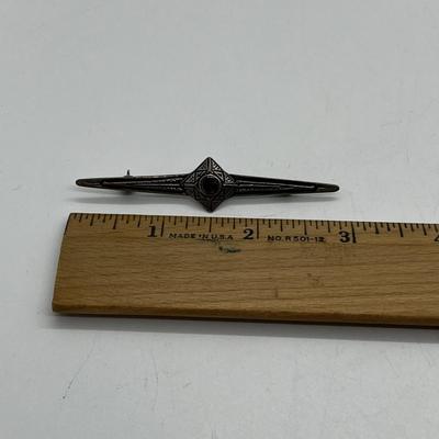 LOT 161: Greek Designer Vintage Sterling Silver Gemstone Numbered Bar Brooch