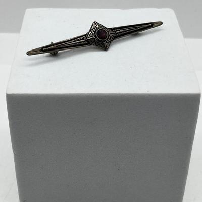 LOT 161: Greek Designer Vintage Sterling Silver Gemstone Numbered Bar Brooch