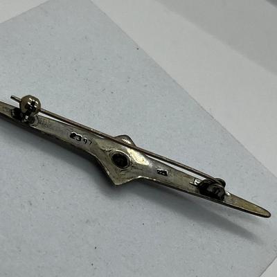 LOT 161: Greek Designer Vintage Sterling Silver Gemstone Numbered Bar Brooch