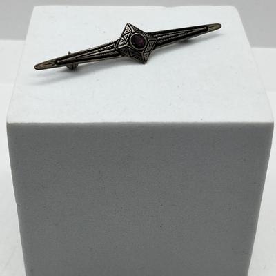 LOT 161: Greek Designer Vintage Sterling Silver Gemstone Numbered Bar Brooch