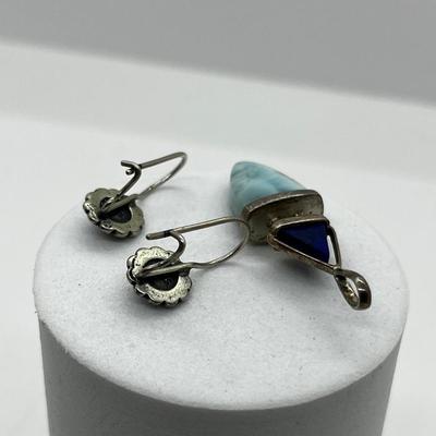 LOT 169: Vintage Sterling Silver, Larimar and Lapis Pendant and Lapis Pierced Earrings