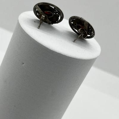 LOT 170: Vintage Sterling Silver and Garnet Art Nouveau Pierced Earrings
