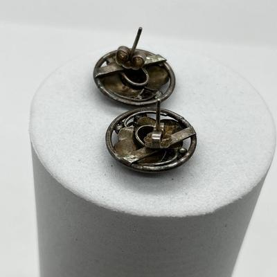 LOT 170: Vintage Sterling Silver and Garnet Art Nouveau Pierced Earrings