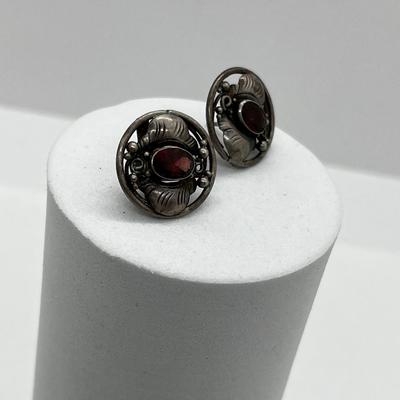 LOT 170: Vintage Sterling Silver and Garnet Art Nouveau Pierced Earrings