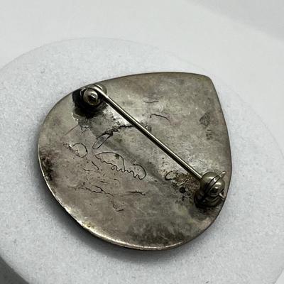 LOT 171: Native American Signed Sterling Silver Brooch / Pin with Turquoise and Coral Inlay Bird Design - 6.6 Grams