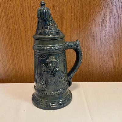 Large Blue Green Ceramic Stein