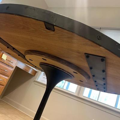 Restoration Hardware Pedestal Wood & Metal Table (K-MG)