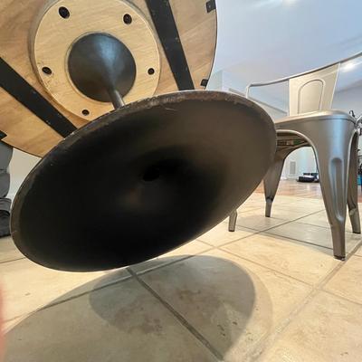 Restoration Hardware Pedestal Wood & Metal Table (K-MG)