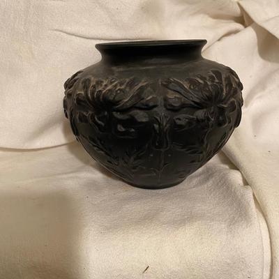 Antique Tiffin Black Satin Round Vase
