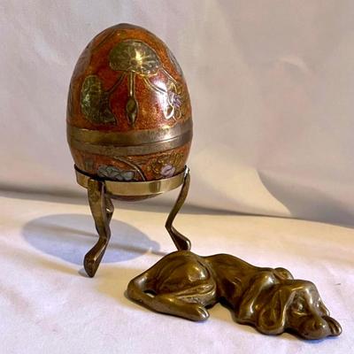 Two Piece Brass Egg With Enamel Detailing & Brass Dog (LR-MG)