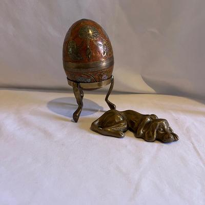 Two Piece Brass Egg With Enamel Detailing & Brass Dog (LR-MG)
