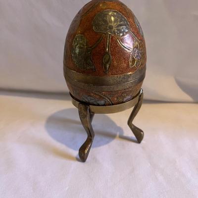 Two Piece Brass Egg With Enamel Detailing & Brass Dog (LR-MG)