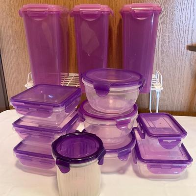 Purple Lock and Lock containers, plus
