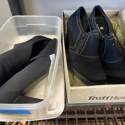 Mostly black shoes and boots