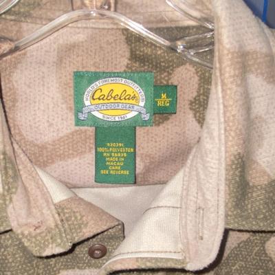 CABELA’S CAMO BUTTON DOWN FLANNEL SHIRT AND SOFT FLEECE PULLOVER .