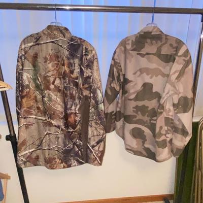 CABELA’S CAMO BUTTON DOWN FLANNEL SHIRT AND SOFT FLEECE PULLOVER .