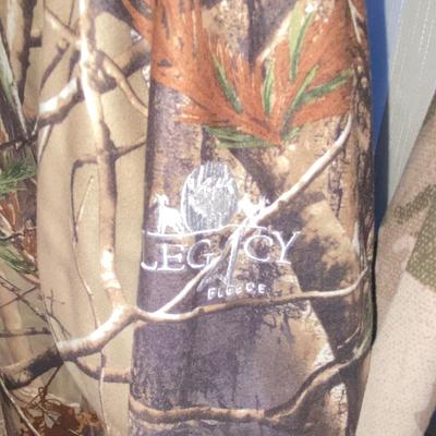 CABELA’S CAMO BUTTON DOWN FLANNEL SHIRT AND SOFT FLEECE PULLOVER .