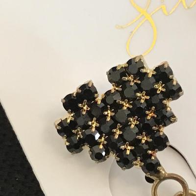 Black Rhinestone Heart Earrings