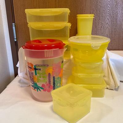 11 part yellow Lock and Lock and Tupperware Containers