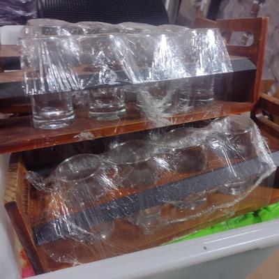 Collection of Barware including Sampler Flights, Trays, and Mats