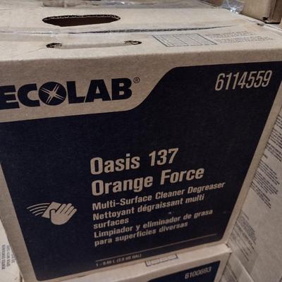 Set of 3 Boxes Ecolab Oasis 137 Orange Force Surface Cleaner Degreaser 1-2.5gal New in Box