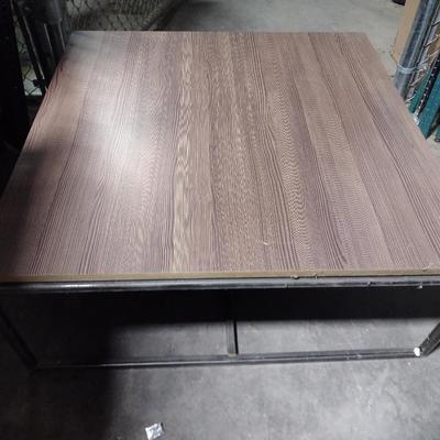 Pair of Chrome Finish Framed Coffee Tables with Wood Grain Laminate Top
