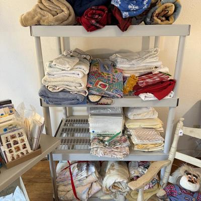 Linens, frames, cards lot