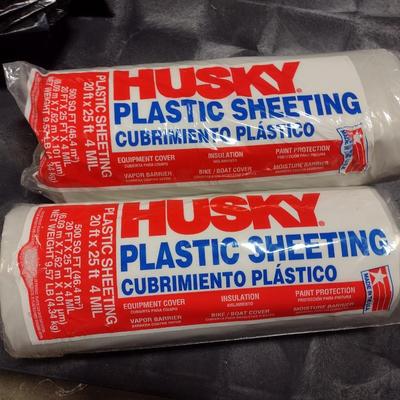 Pair of Husky Brand Plastic Sheeting New in Wrap 20'x25' 4 MIL. Choice B