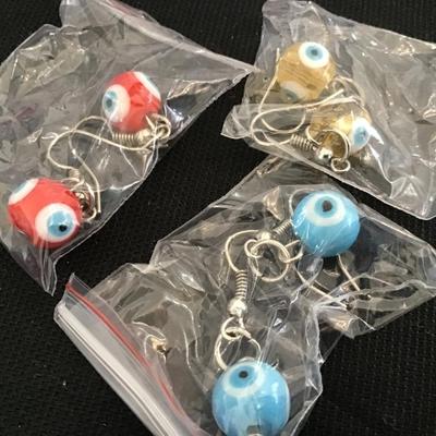 3 Sets Glass Eye Earrings
