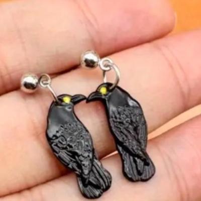 DAT - Raven Drop Earrings, 2pcs Gothic Style Dangle Earrings
