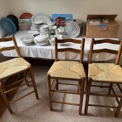 Bar stools & china lot
