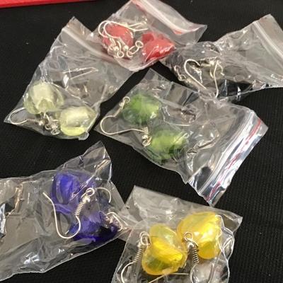 6 Pair Glass Heart Earrings